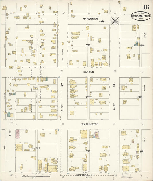 Sanborn Fire Insurance Map from Spokane, Spokane County, Washington (1890), Sheet #0016 - Historic Sanborn Fire Insurance Map Print, vintage old map wall art, antique decor, genealogy gift, Washington Washington map