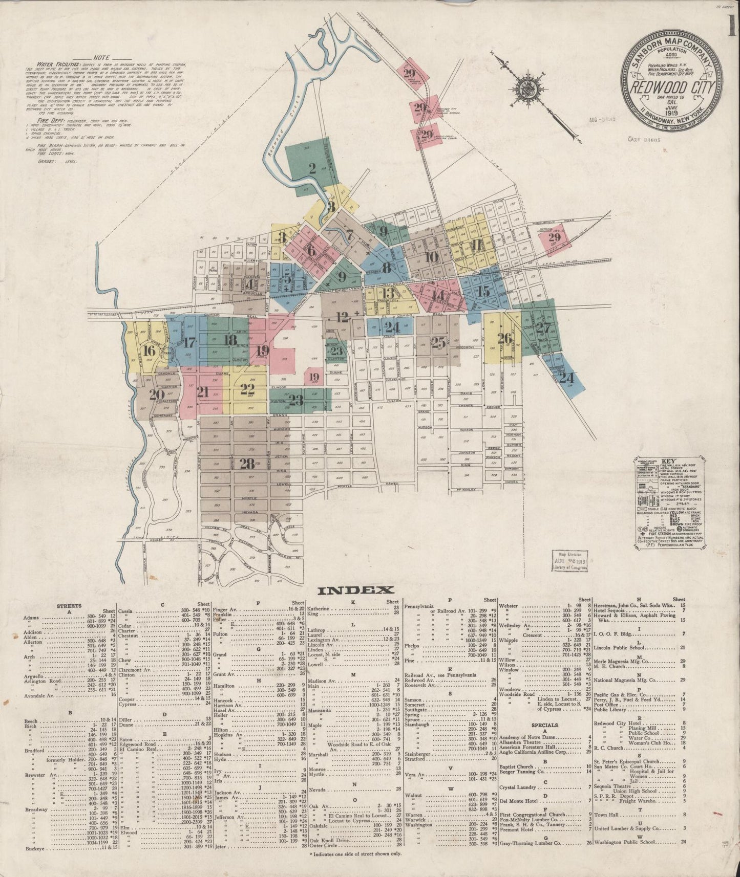 Sanborn Fire Insurance Map from Redwood City, San Mateo County, California (1919), Sheet #0001 - Complete Map Set gallery image, historic Sanborn map, vintage wall art, California California