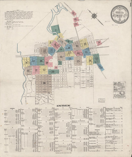 Sanborn Fire Insurance Map from Redwood City, San Mateo County, California (1919), Sheet #0001 - Complete Map Set gallery image, historic Sanborn map, vintage wall art, California California