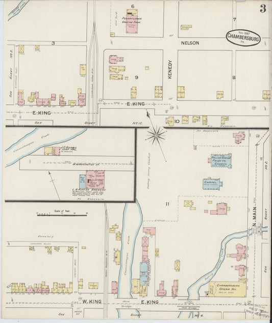 Sanborn Fire Insurance Map from Chambersburg, Franklin County, Pennsylvania (1887), Sheet #0003 - Historic Sanborn Fire Insurance Map Print, vintage old map wall art, antique decor, genealogy gift, Pennsylvania Pennsylvania map