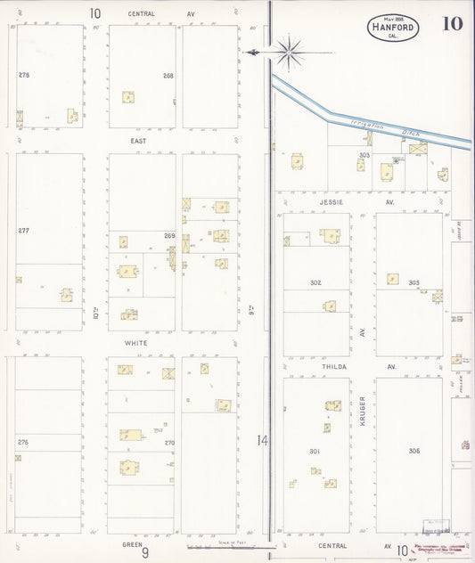 Sanborn Fire Insurance Map from Hanford, Kings County, California (1898), Sheet #0010 - Historic Sanborn Fire Insurance Map Print, vintage old map wall art, antique decor, genealogy gift, California California map
