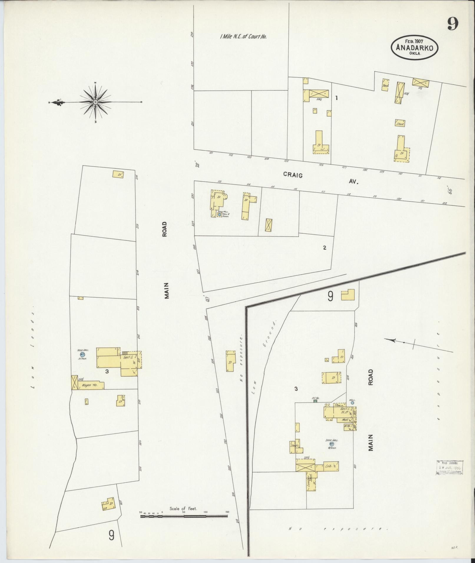 Sanborn Fire Insurance Map from Anadarko, Caddo County, Oklahoma (1907), Sheet #0009 - Complete Map Set gallery image, historic Sanborn map, vintage wall art, Oklahoma Oklahoma