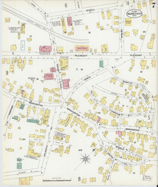 Sanborn Fire Insurance Map from Marblehead, Essex County, Massachusetts (1901), Sheet #0007 - Historic Sanborn Fire Insurance Map Print, vintage old map wall art, antique decor, genealogy gift, Massachusetts Massachusetts map