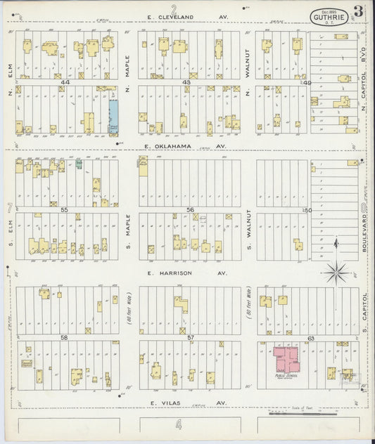Sanborn Fire Insurance Map from Guthrie, Logan County, Oklahoma (1895), Sheet #0003 - Historic Sanborn Fire Insurance Map Print, vintage old map wall art, antique decor, genealogy gift, Oklahoma Oklahoma map