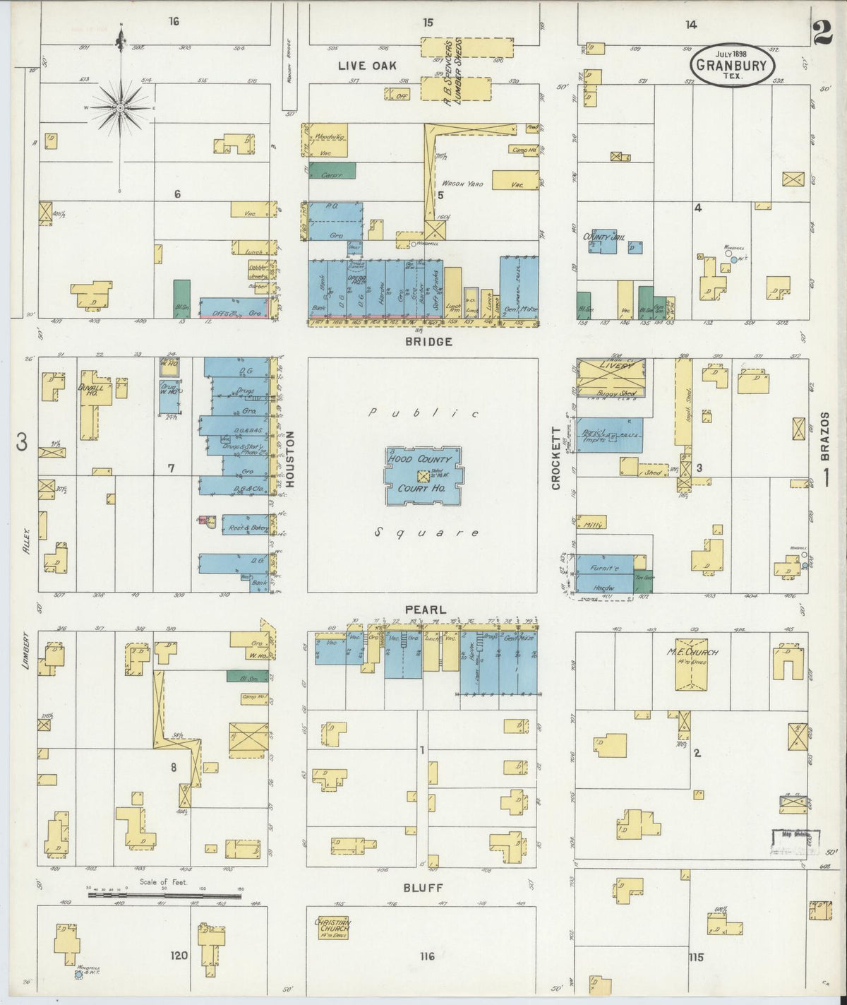 Sanborn Fire Insurance Map from Granbury, Hood County, Texas (1898), Sheet #0002 - Complete Map Set gallery image, historic Sanborn map, vintage wall art, Texas Texas