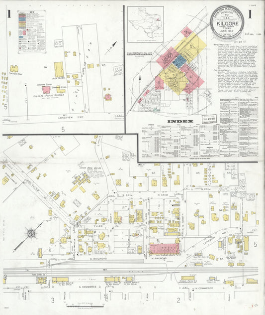 Sanborn Fire Insurance Map from Kilgore, Gregg County, Texas (1932), Sheet #0001 - Historic Sanborn Fire Insurance Map Print, vintage old map wall art, antique decor, genealogy gift, Texas Texas map