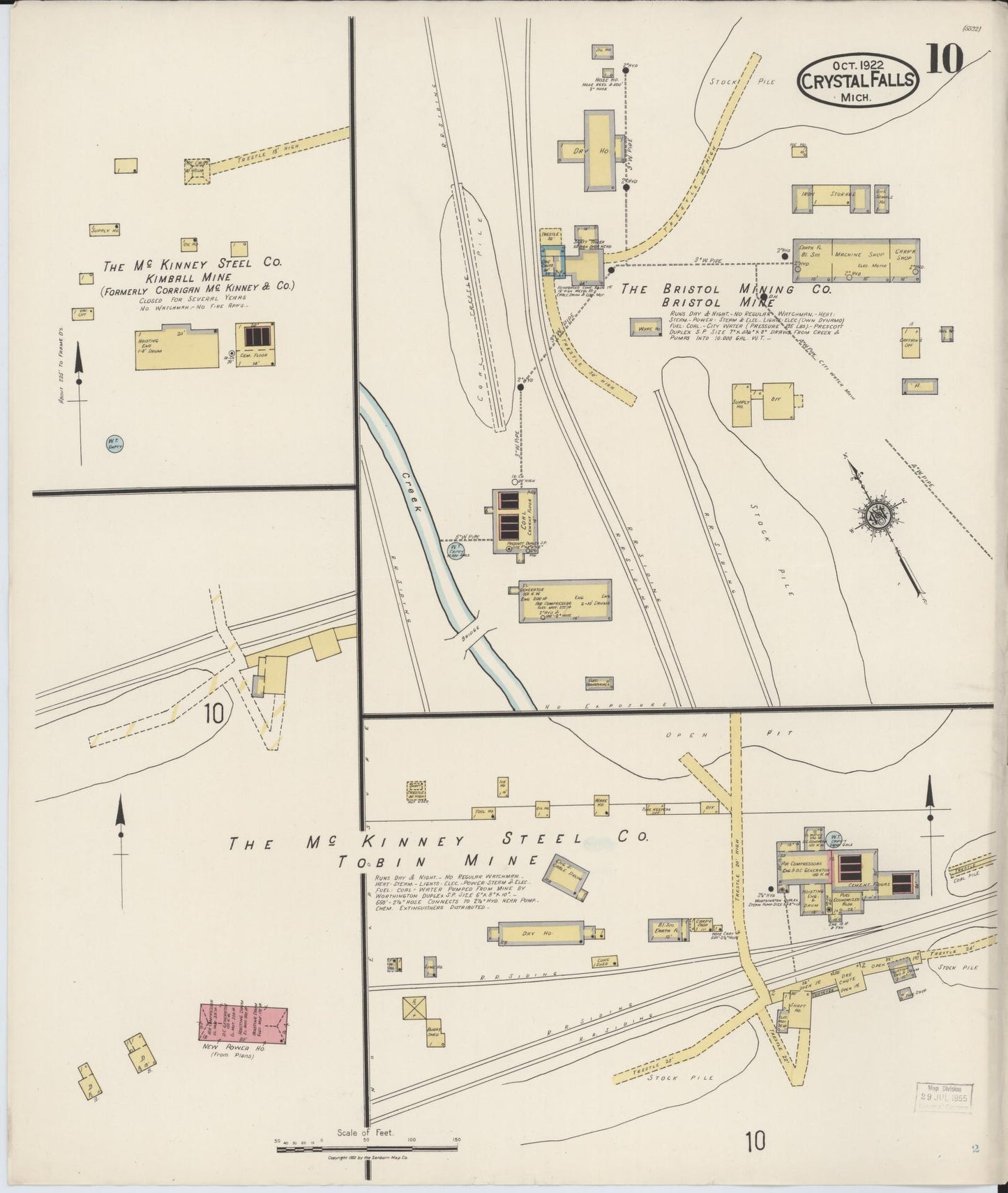Sanborn Fire Insurance Map from Crystal Falls, Iron County, Michigan (1922), Sheet #0010 - Historic Sanborn Fire Insurance Map Print, vintage old map wall art, antique decor, genealogy gift, Michigan Michigan map