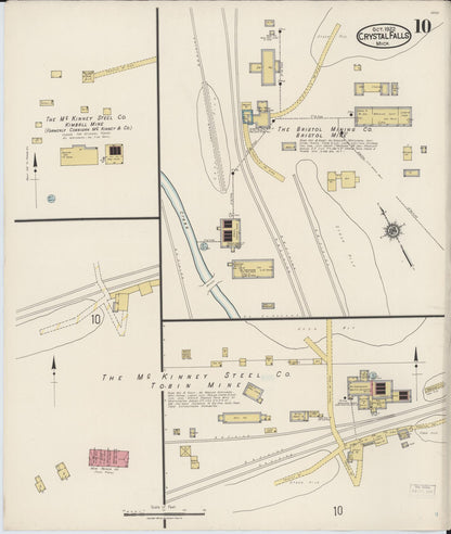 Sanborn Fire Insurance Map from Crystal Falls, Iron County, Michigan (1922), Sheet #0010 - Historic Sanborn Fire Insurance Map Print, vintage old map wall art, antique decor, genealogy gift, Michigan Michigan map