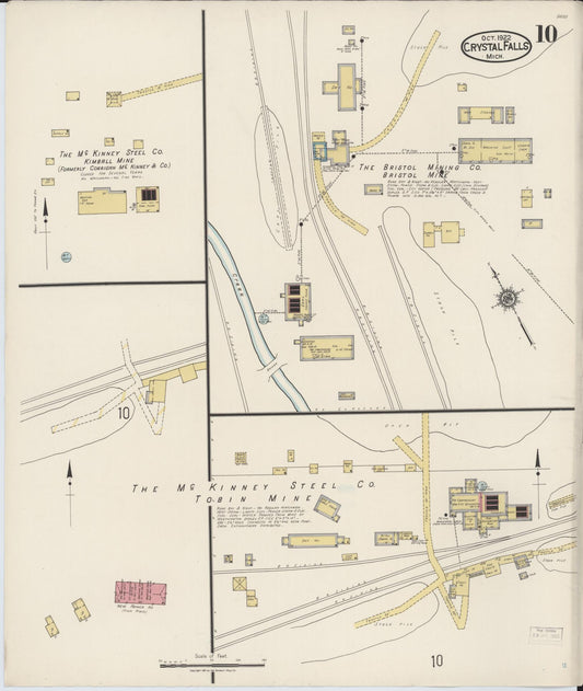 Sanborn Fire Insurance Map from Crystal Falls, Iron County, Michigan (1922), Sheet #0010 - Historic Sanborn Fire Insurance Map Print, vintage old map wall art, antique decor, genealogy gift, Michigan Michigan map