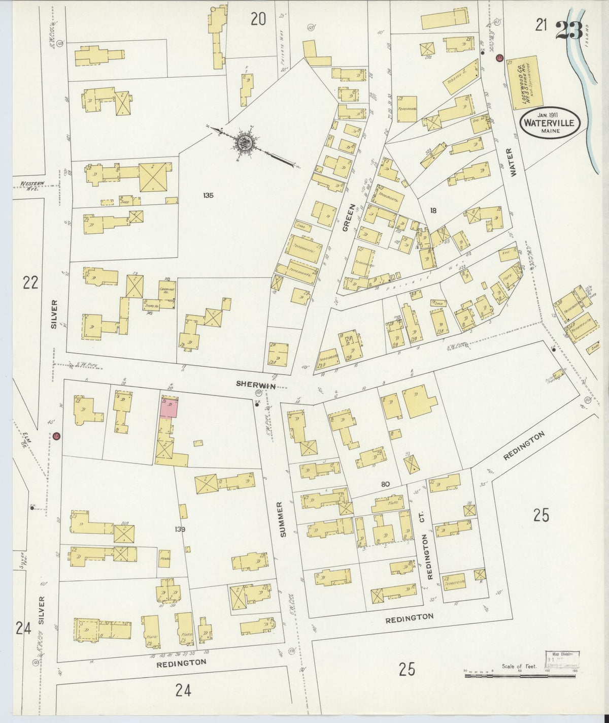 Sanborn Fire Insurance Map from Waterville, Kennebec County, Maine (1911), Sheet #0023 - Historic Sanborn Fire Insurance Map Print, vintage old map wall art, antique decor, genealogy gift, Maine Maine map