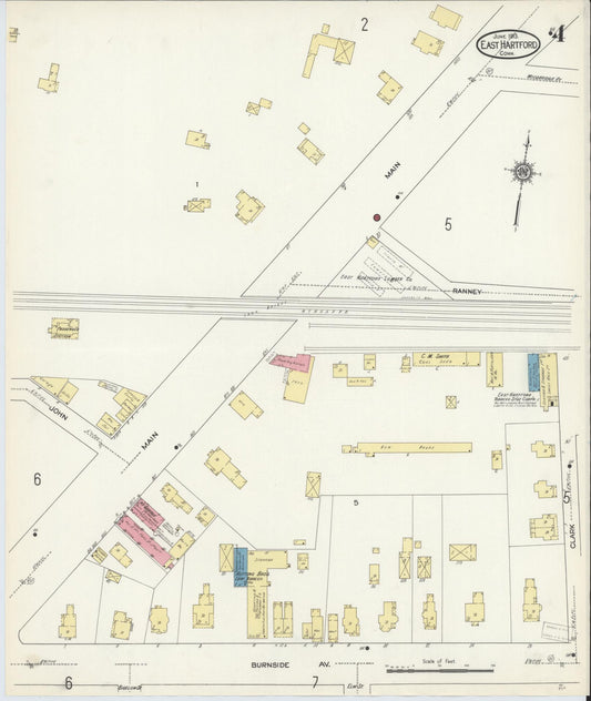 Sanborn Fire Insurance Map from East Hartford, Hartford County, Connecticut (1913), Sheet #0004 - Historic Sanborn Fire Insurance Map Print, vintage old map wall art, antique decor, genealogy gift, Connecticut Connecticut map