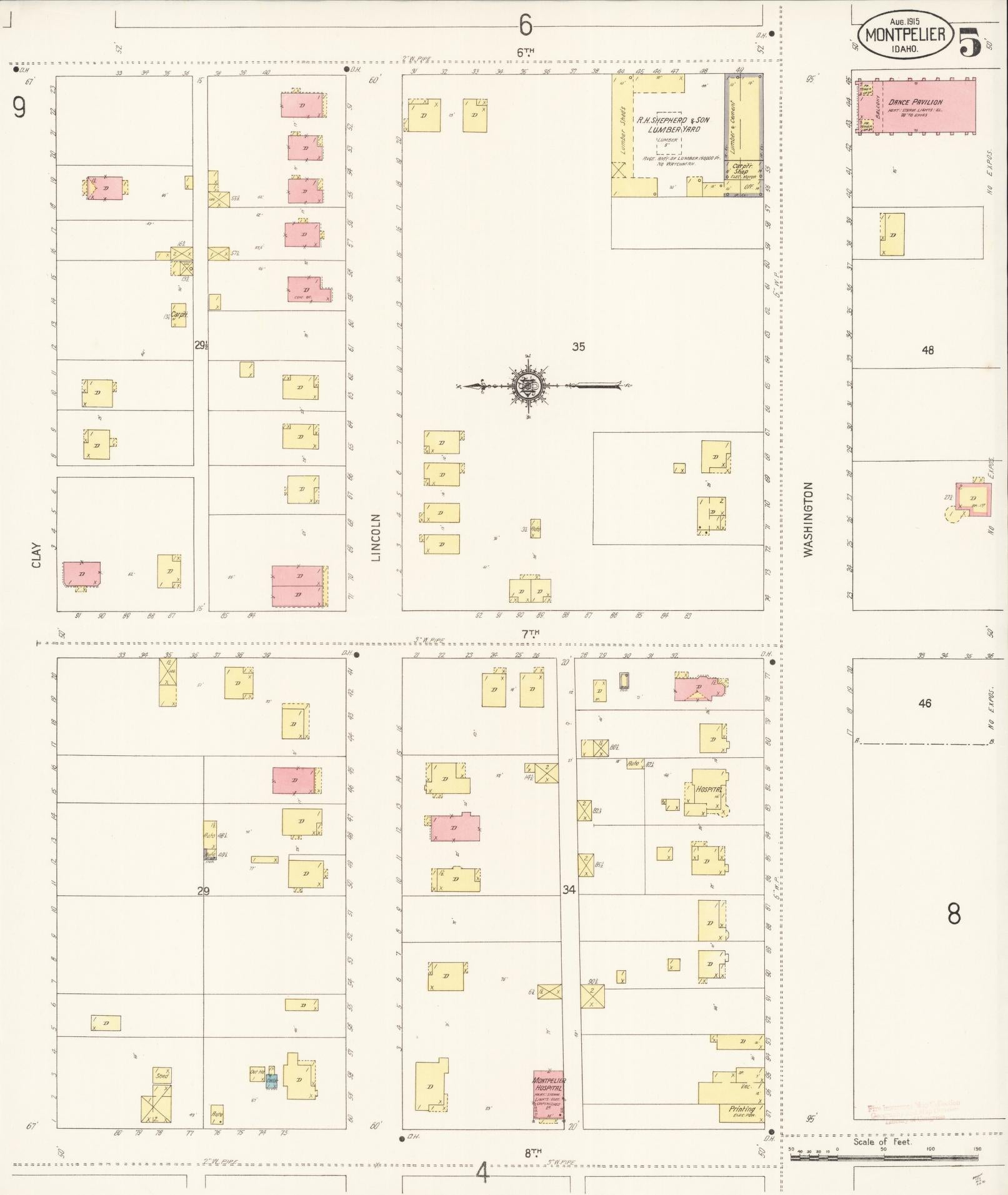 Sanborn Fire Insurance Map from Montpelier, Bear Lake County, Idaho (1915), Sheet #0005 - Historic Sanborn Fire Insurance Map Print, vintage old map wall art, antique decor, genealogy gift, Idaho Idaho map