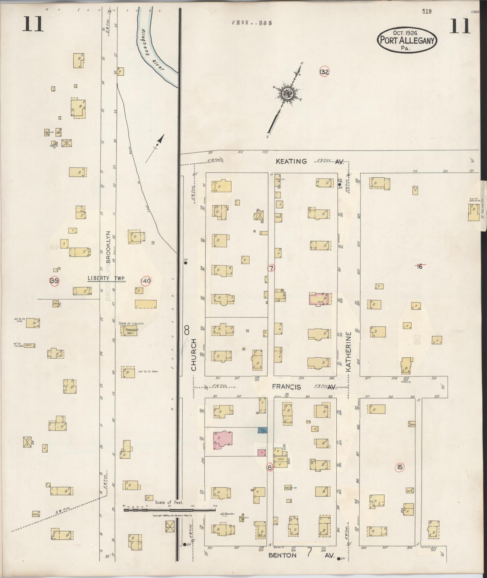 Sanborn Fire Insurance Map from Port Allegany, McKean County, Pennsylvania (1940), Sheet #0011 - Complete Map Set gallery image, historic Sanborn map, vintage wall art, Pennsylvania Pennsylvania