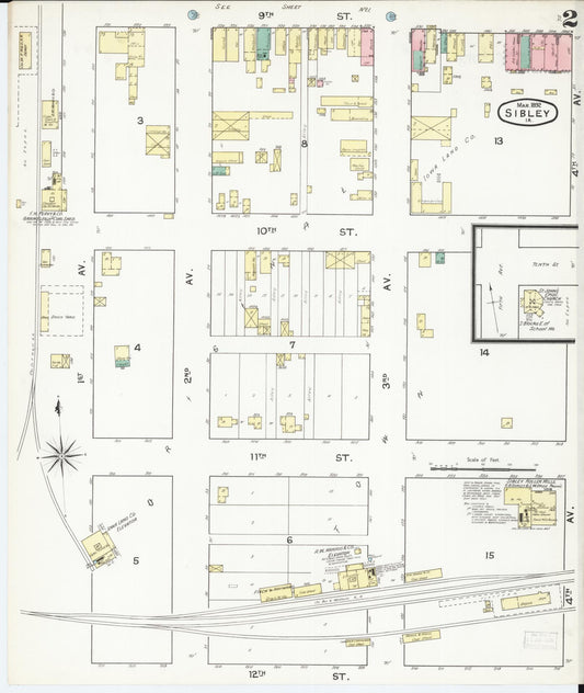 Sanborn Fire Insurance Map from Sibley, Osceola County, Iowa (1892), Sheet #0002 - Historic Sanborn Fire Insurance Map Print, vintage old map wall art