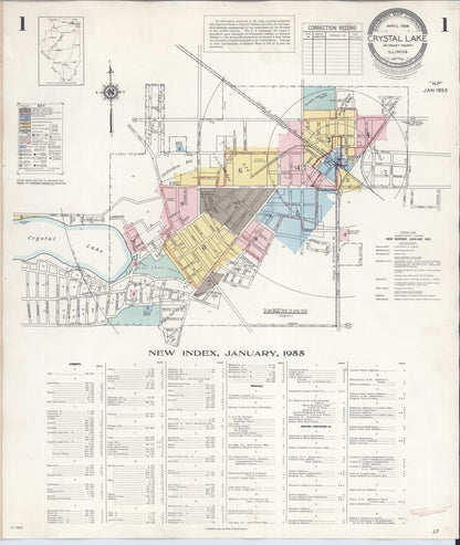 Sanborn Fire Insurance Map from Crystal Lake, McHenry County, Illinois (1955), Sheet #0001 - Complete Map Set gallery image, historic Sanborn map, vintage wall art, Illinois Illinois