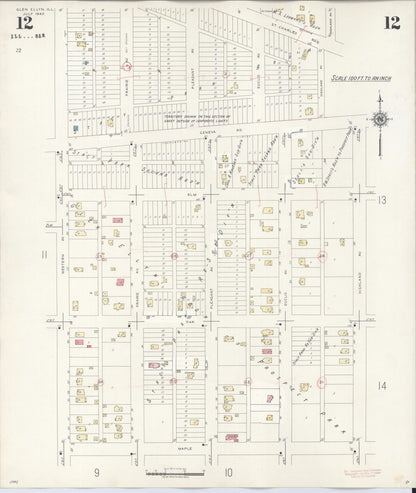 Sanborn Fire Insurance Map from Glen Ellyn, Du Page County, Illinois (1946), Sheet #0012 - Complete Map Set gallery image, historic Sanborn map, vintage wall art, Illinois Illinois