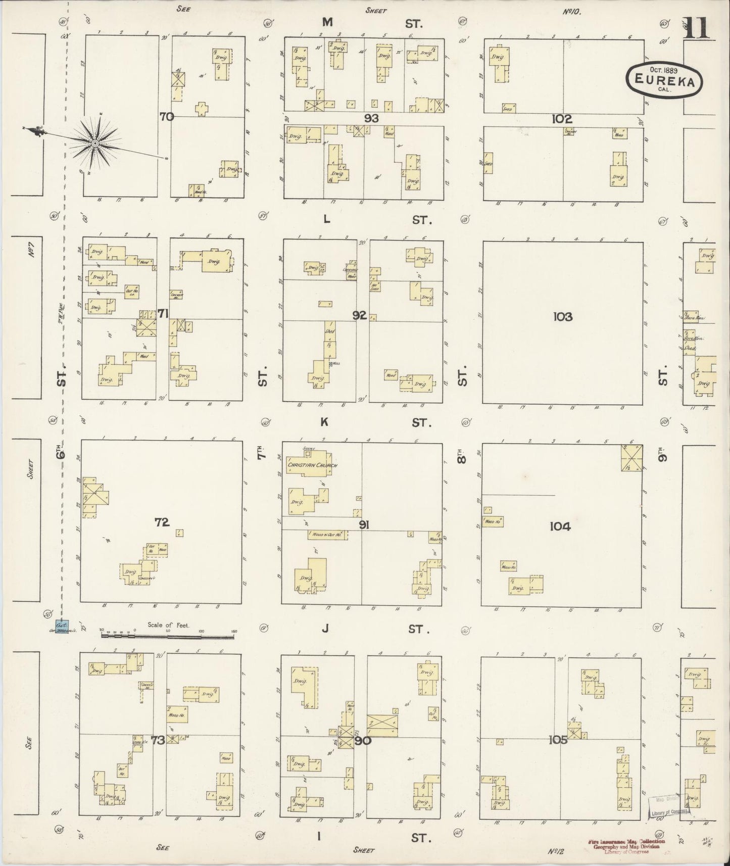 Sanborn Fire Insurance Map from Eureka, Humboldt County, California (1889), Sheet #0011 - Historic Sanborn Fire Insurance Map Print, vintage old map wall art, antique decor, genealogy gift, California California map