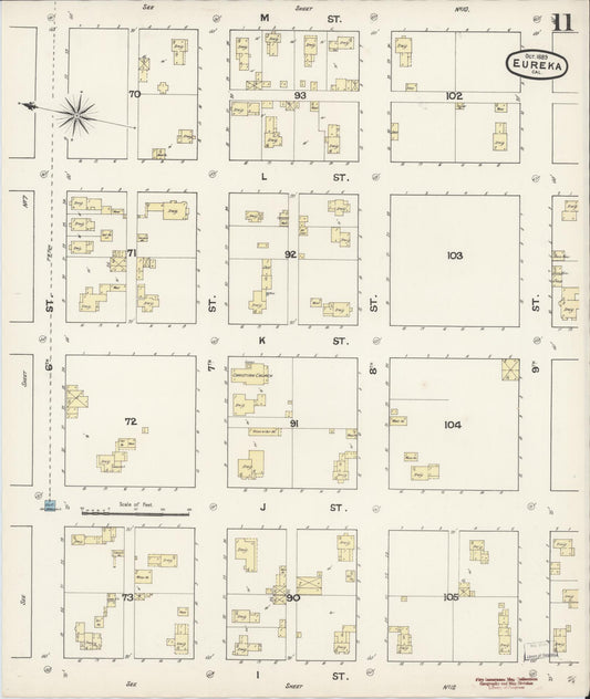 Sanborn Fire Insurance Map from Eureka, Humboldt County, California (1889), Sheet #0011 - Historic Sanborn Fire Insurance Map Print, vintage old map wall art, antique decor, genealogy gift, California California map