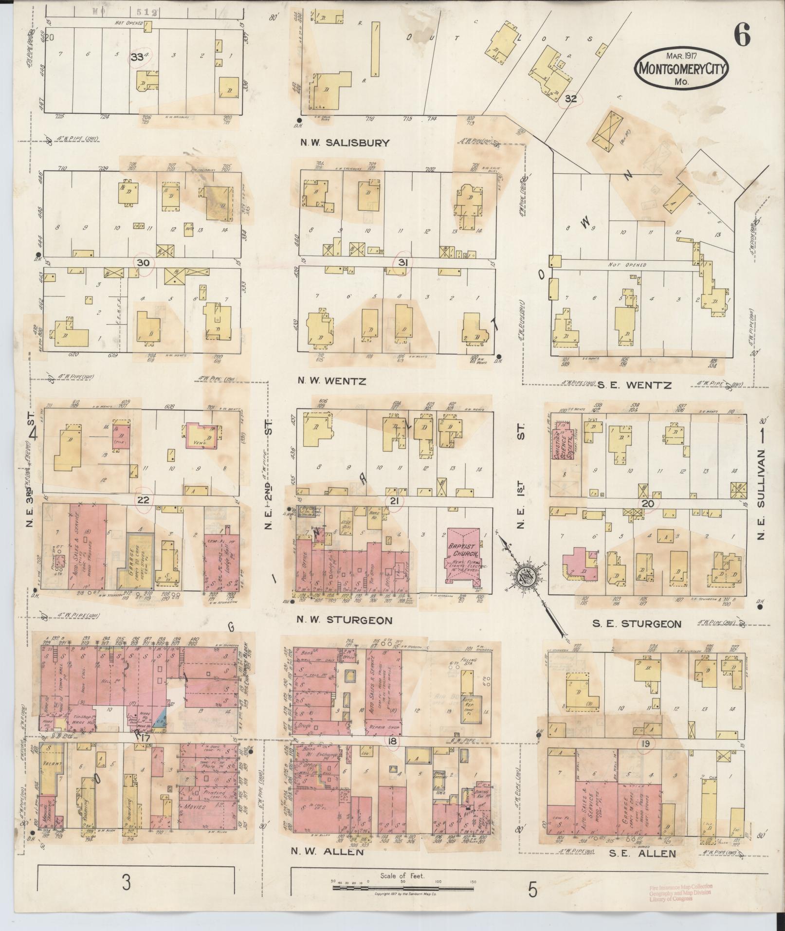 Sanborn Fire Insurance Map from Montgomery City, Montgomery County, Missouri (1932), Sheet #0006 - Complete Map Set gallery image, historic Sanborn map, vintage wall art, Missouri Missouri