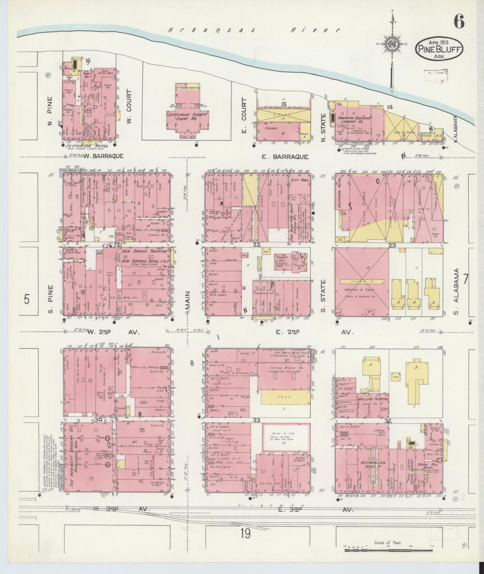 Sanborn Fire Insurance Map from Pine Bluff, Jefferson County, Arkansas (1913), Sheet #0006 - Complete Map Set gallery image, historic Sanborn map, vintage wall art, Arkansas Arkansas