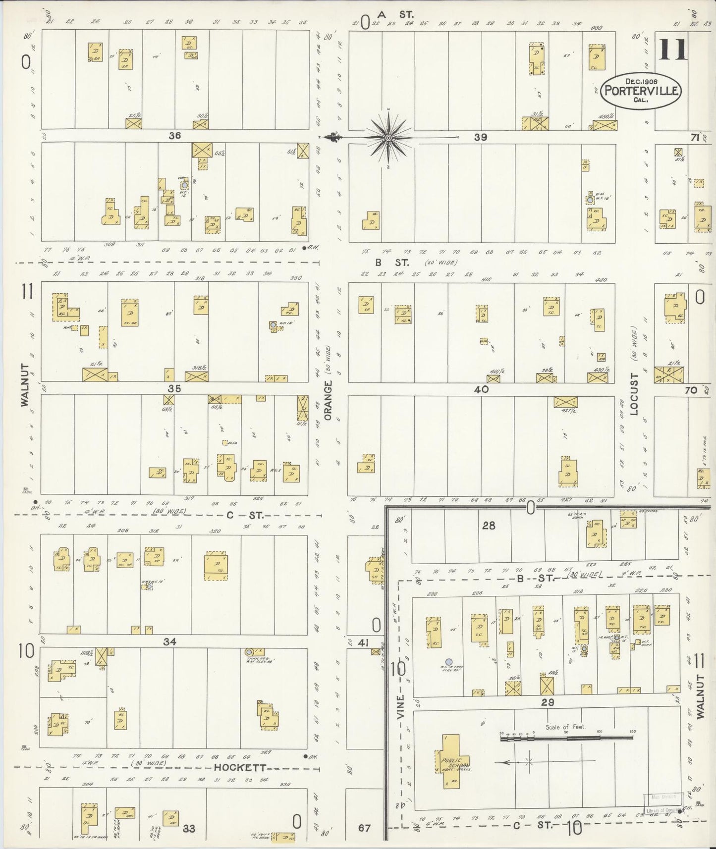 Sanborn Fire Insurance Map from Porterville, Tulare County, California (1906), Sheet #0011 - Complete Map Set gallery image, historic Sanborn map, vintage wall art, California California