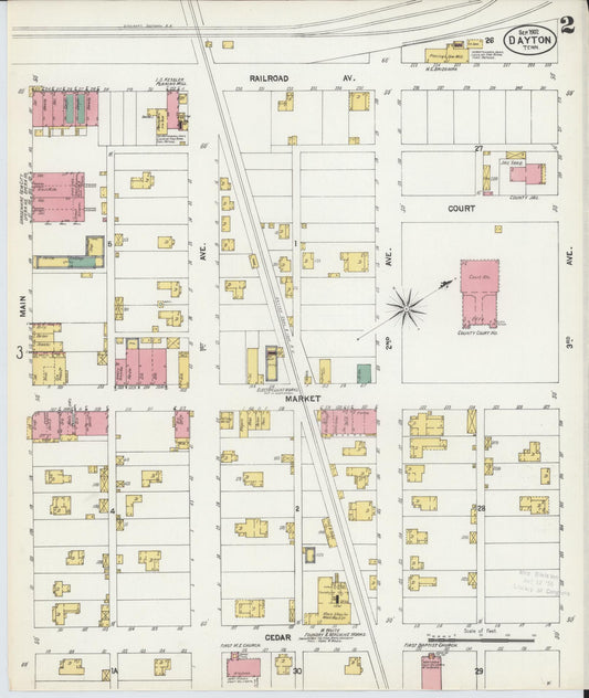 Sanborn Fire Insurance Map from Dayton, Rhea County, Tennessee (1902), Sheet #0002 - Historic Sanborn Fire Insurance Map Print, vintage old map wall art, antique decor, genealogy gift, Tennessee Tennessee map