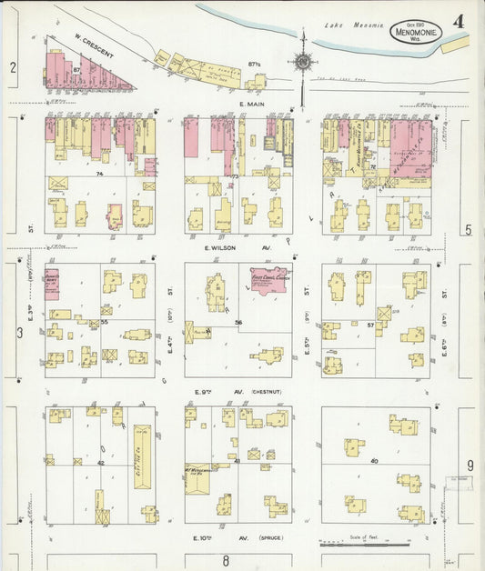 Sanborn Fire Insurance Map from Menomonie, Dunn County, Wisconsin (1910), Sheet #0004 - Historic Sanborn Fire Insurance Map Print, vintage old map wall art, antique decor, genealogy gift, Wisconsin Wisconsin map