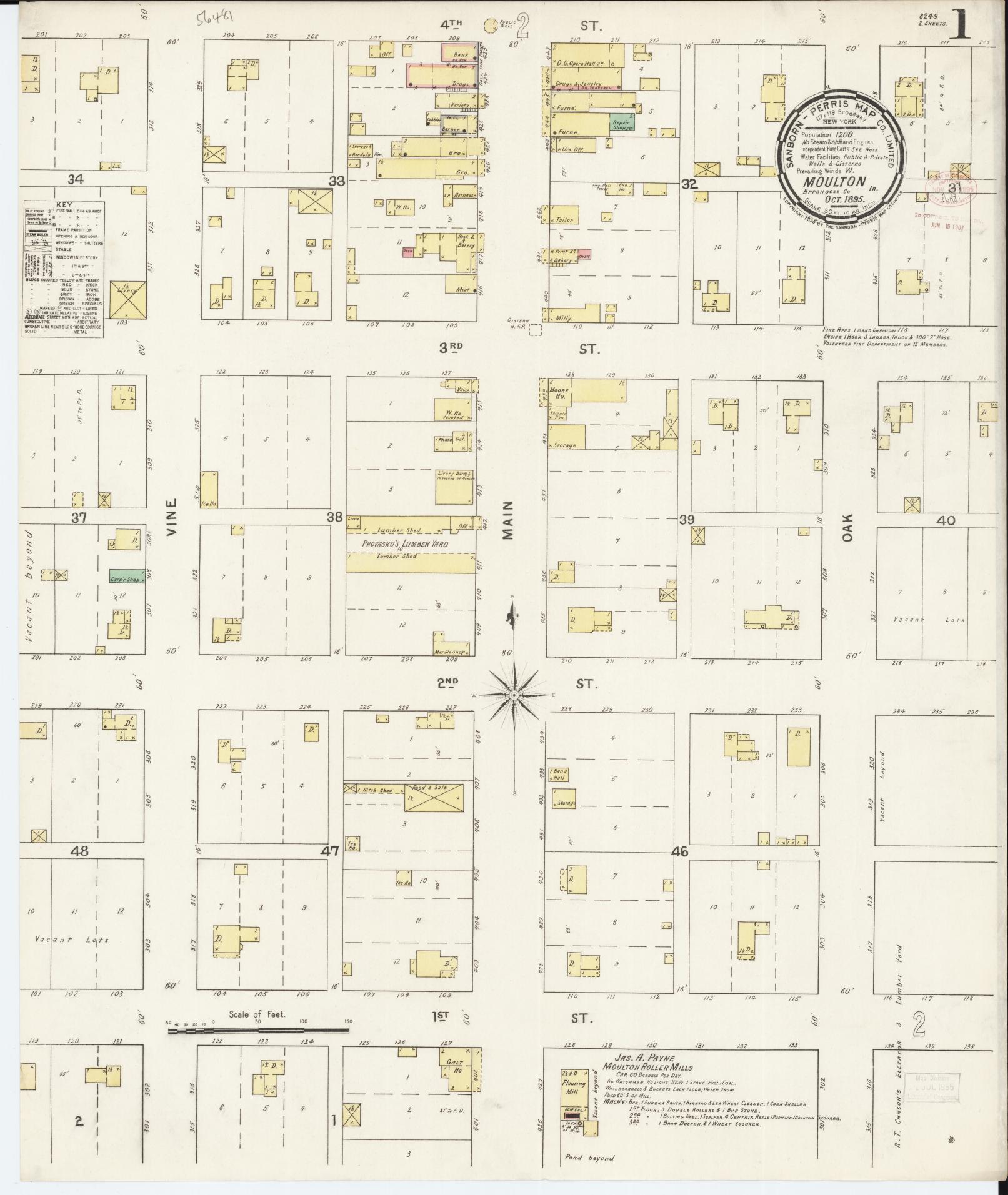 Sanborn Fire Insurance Map from Moulton, Appanoose County, Iowa (1895), Sheet #0001 - Historic Sanborn Fire Insurance Map Print