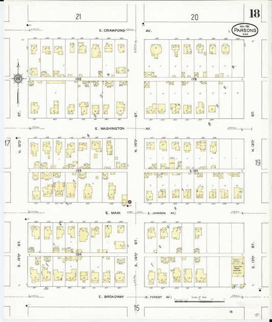 Sanborn Fire Insurance Map from Parsons, Labette County, Kansas (1911), Sheet #0018 - Historic Sanborn Fire Insurance Map Print, vintage old map wall art, antique decor, genealogy gift, Kansas Kansas map