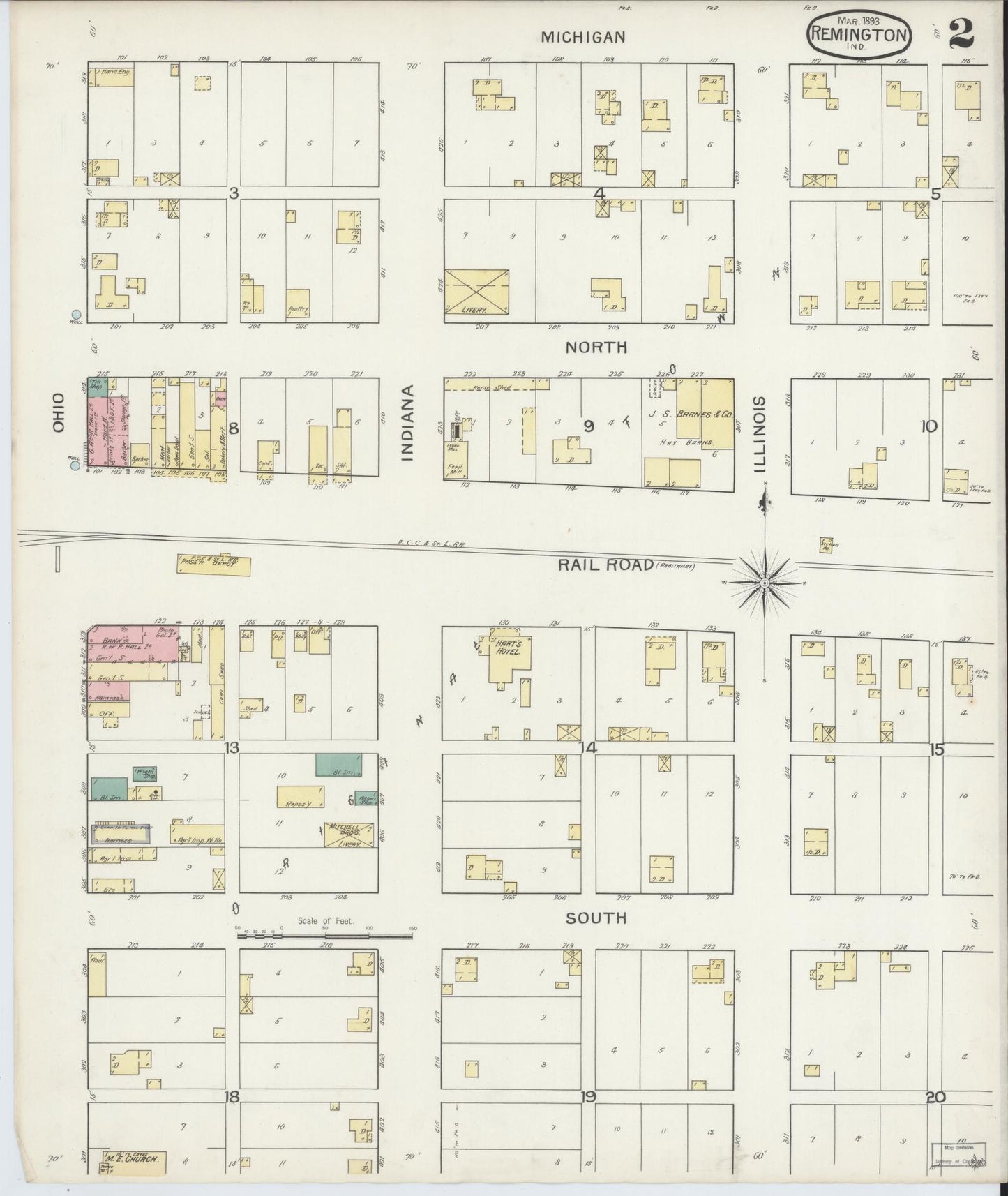 Sanborn Fire Insurance Map from Remington, Jasper County, Indiana (1893), Sheet #0002 - Complete Map Set gallery image, historic Sanborn map, vintage wall art, Indiana Indiana