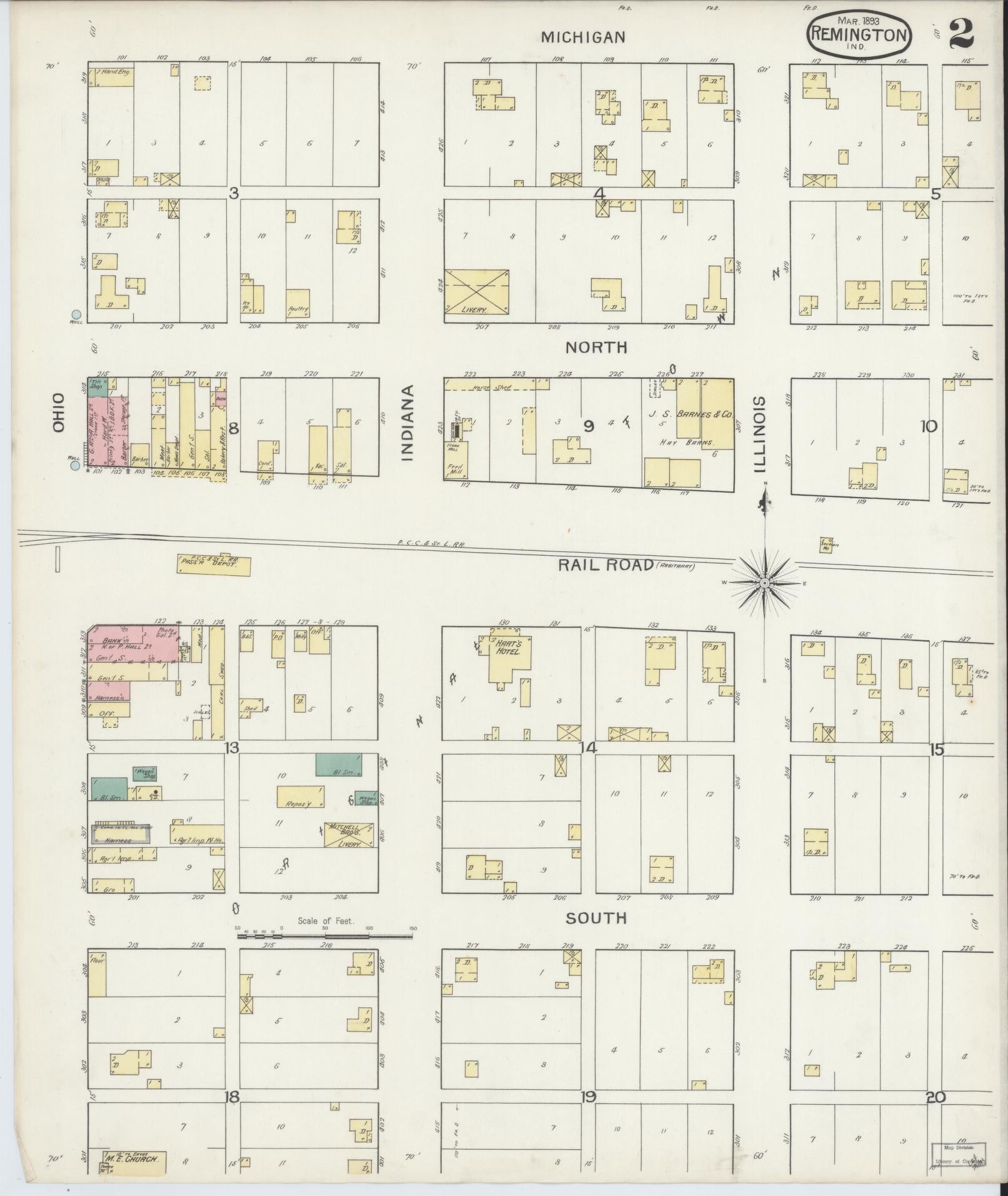 Sanborn Fire Insurance Map from Remington, Jasper County, Indiana (1893), Sheet #0002 - Complete Map Set gallery image, historic Sanborn map, vintage wall art, Indiana Indiana