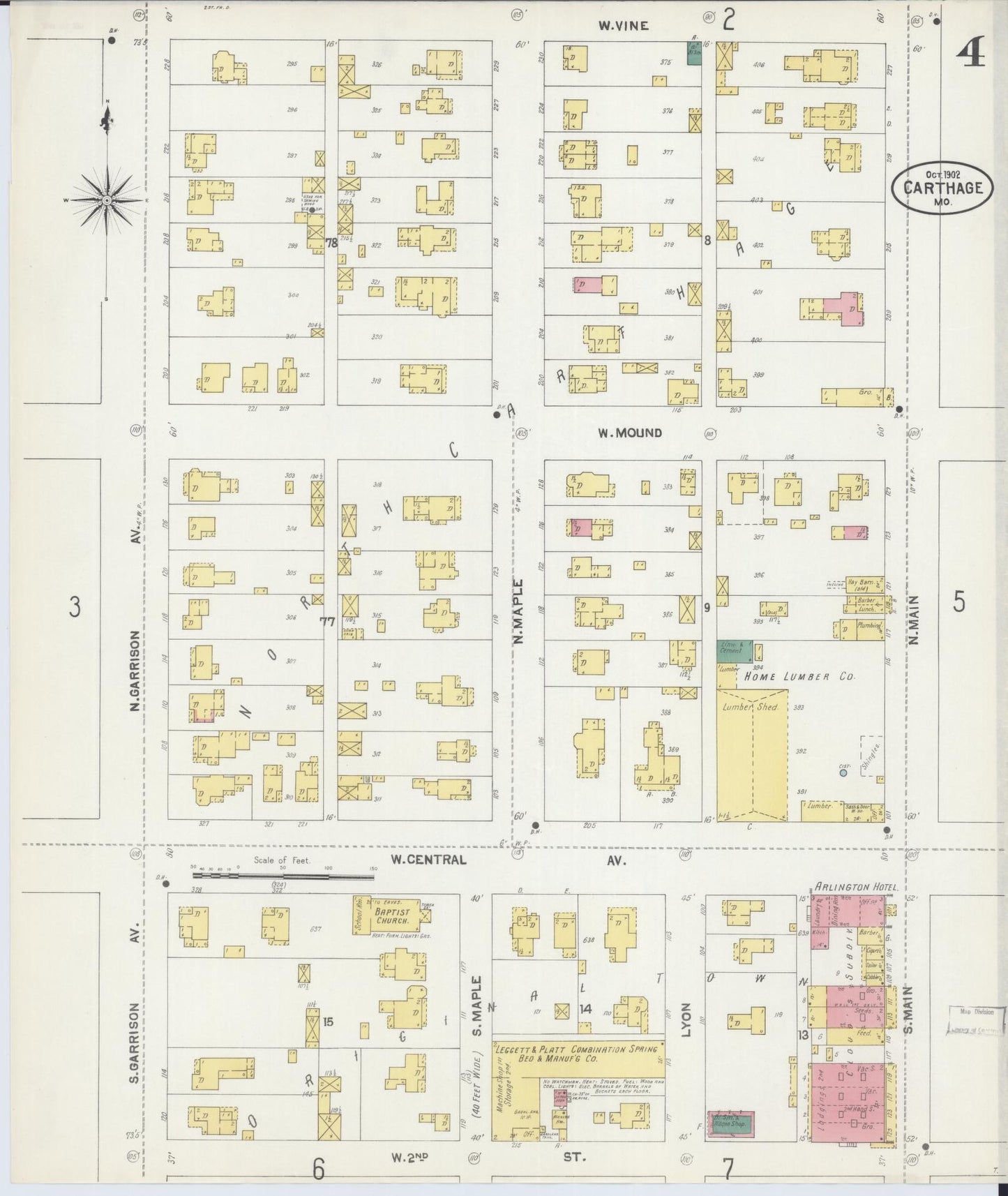 Sanborn Fire Insurance Map from Carthage, Jasper County, Missouri (1902), Sheet #0004 - Historic Sanborn Fire Insurance Map Print, vintage old map wall art, antique decor, genealogy gift, Missouri Missouri map