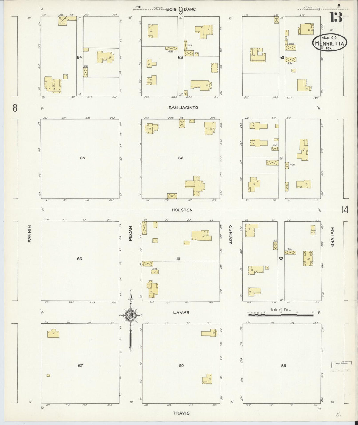 Sanborn Fire Insurance Map from Henrietta, Clay County, Texas (1912), Sheet #0013 - Complete Map Set gallery image, historic Sanborn map, vintage wall art, Texas Texas