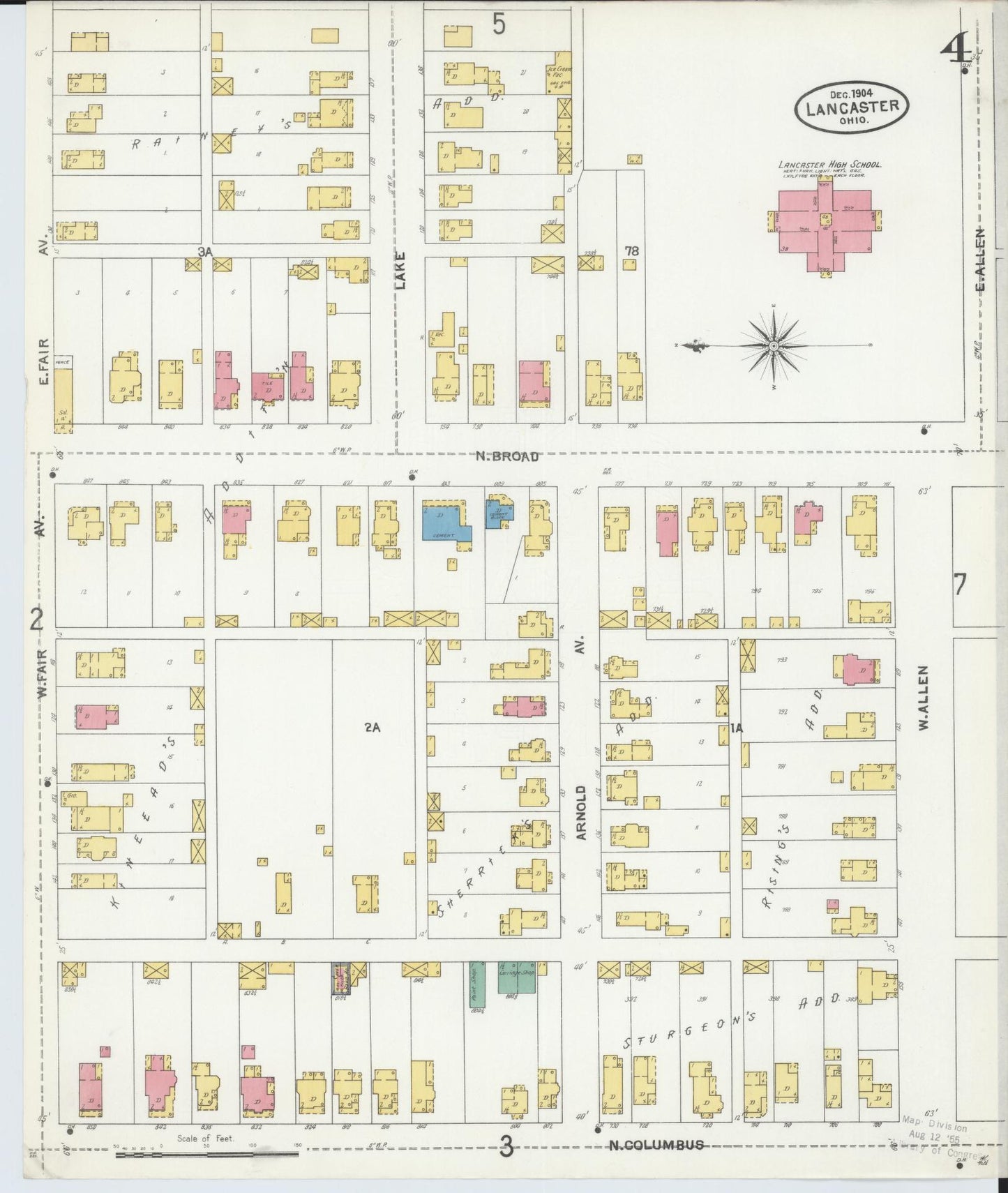 Sanborn Fire Insurance Map from Lancaster, Fairfield County, Ohio (1904), Sheet #0004 - Complete Map Set gallery image, historic Sanborn map, vintage wall art, Ohio Ohio