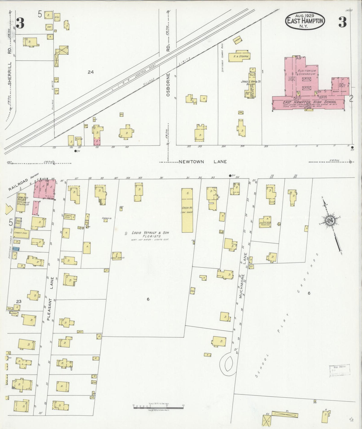 Sanborn Fire Insurance Map from Easthampton, Suffolk County, New York (1929), Sheet #0003 - Complete Map Set gallery image, historic Sanborn map, vintage wall art, New York New York
