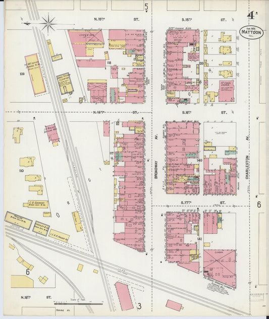 Sanborn Fire Insurance Map from Mattoon, Coles County, Illinois (1902), Sheet #0004 - Historic Sanborn Fire Insurance Map Print, vintage old map wall art, antique decor, genealogy gift, Illinois Illinois map