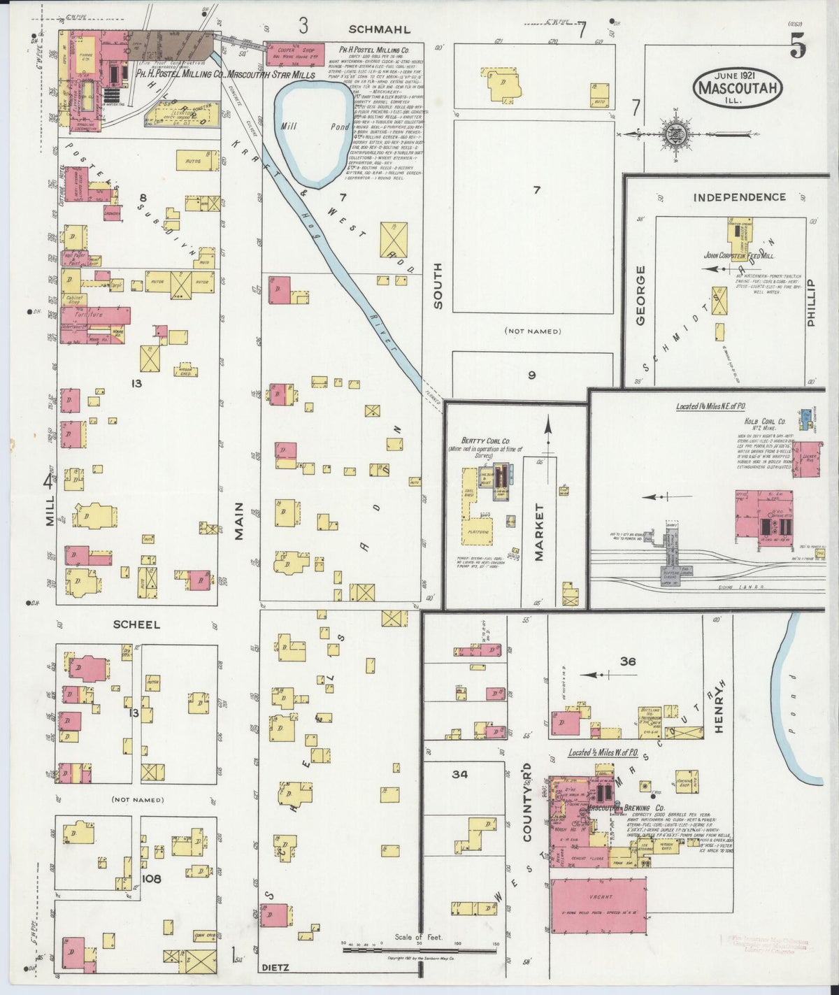 Sanborn Fire Insurance Map from Mascoutah, Saint Clair County, Illinois (1921), Sheet #0005 - Complete Map Set gallery image, historic Sanborn map, vintage wall art, Illinois Illinois