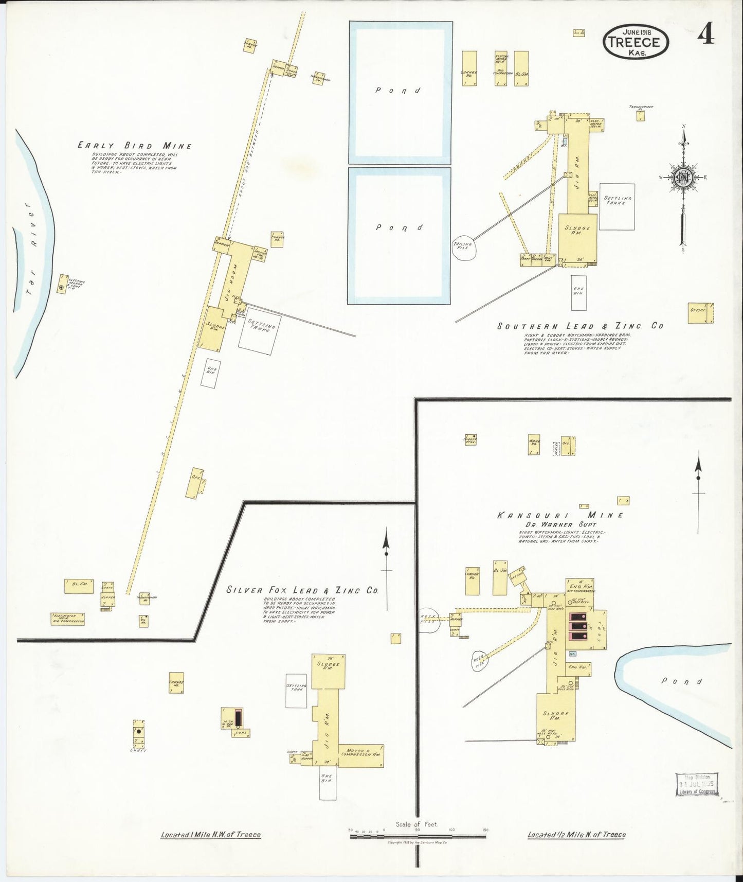 Sanborn Fire Insurance Map from Treece, Cherokee County, Kansas (1918), Sheet #0004 - Historic Sanborn Fire Insurance Map Print, vintage old map wall art, antique decor, genealogy gift, Kansas Kansas map
