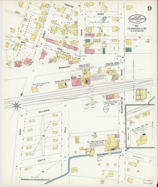 Sanborn Fire Insurance Map from Greencastle, Putnam County, Indiana (1907), Sheet #0009 - Historic Sanborn Fire Insurance Map Print, vintage old map wall art, antique decor, genealogy gift, Indiana Indiana map