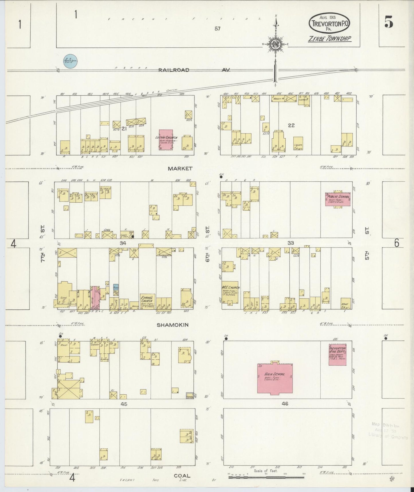 Sanborn Fire Insurance Map from Trevorton Post Office, Northumberland County, Pennsylvania (1913), Sheet #0005 - Complete Map Set gallery image, historic Sanborn map, vintage wall art, Pennsylvania Pennsylvania