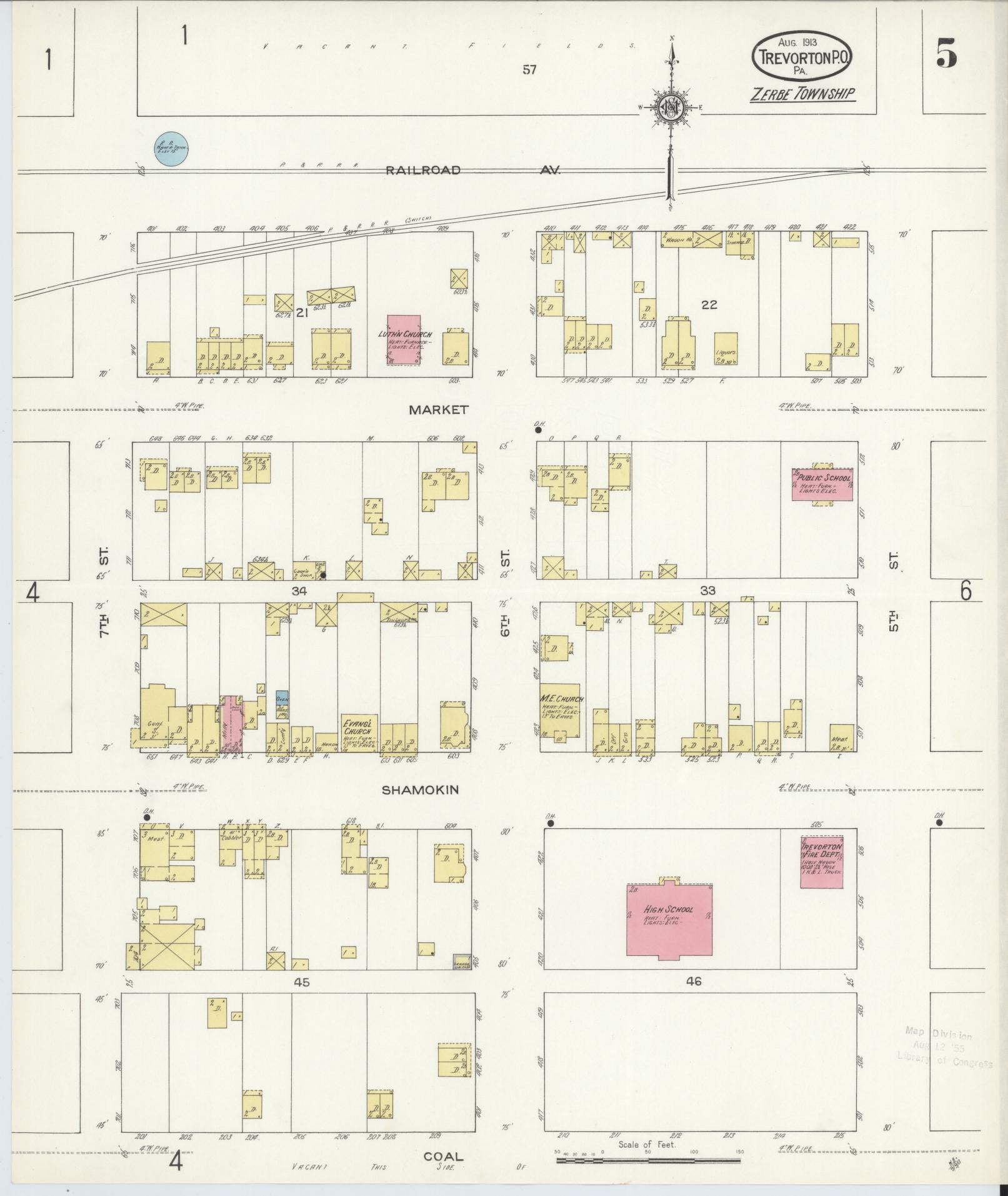 Sanborn Fire Insurance Map from Trevorton Post Office, Northumberland County, Pennsylvania (1913), Sheet #0005 - Complete Map Set gallery image, historic Sanborn map, vintage wall art, Pennsylvania Pennsylvania