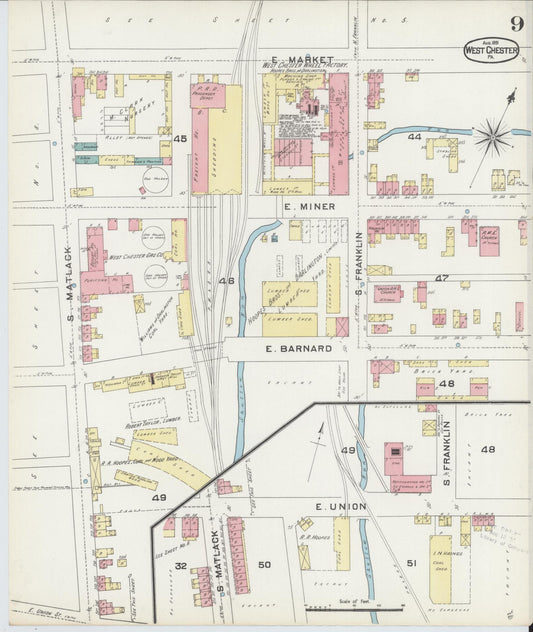 Sanborn Fire Insurance Map from West Chester, Chester County, Pennsylvania (1891), Sheet #0009 - Historic Sanborn Fire Insurance Map Print, vintage old map wall art, antique decor, genealogy gift, Pennsylvania Pennsylvania map