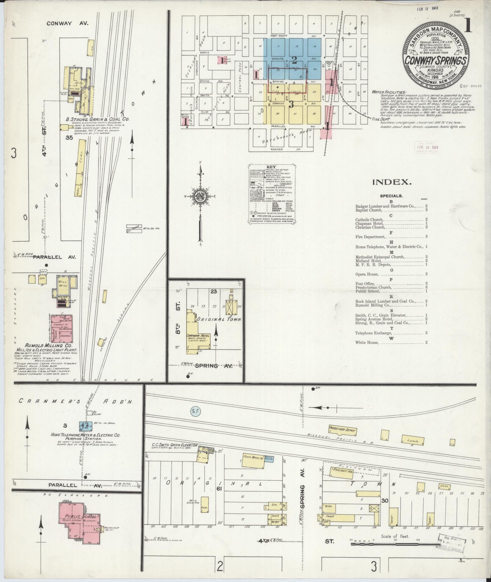Sanborn Fire Insurance Map from Conway Springs, Summer County, Kansas (1911), Sheet #0001 - Historic Sanborn Fire Insurance Map Print, vintage old map wall art, antique decor, genealogy gift, Kansas Kansas map