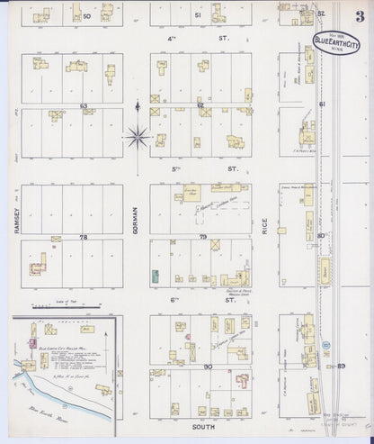 Sanborn Fire Insurance Map from Blue Earth, Faribault County, Minnesota (1891), Sheet #0003 - Complete Map Set gallery image, historic Sanborn map, vintage wall art, Minnesota Minnesota