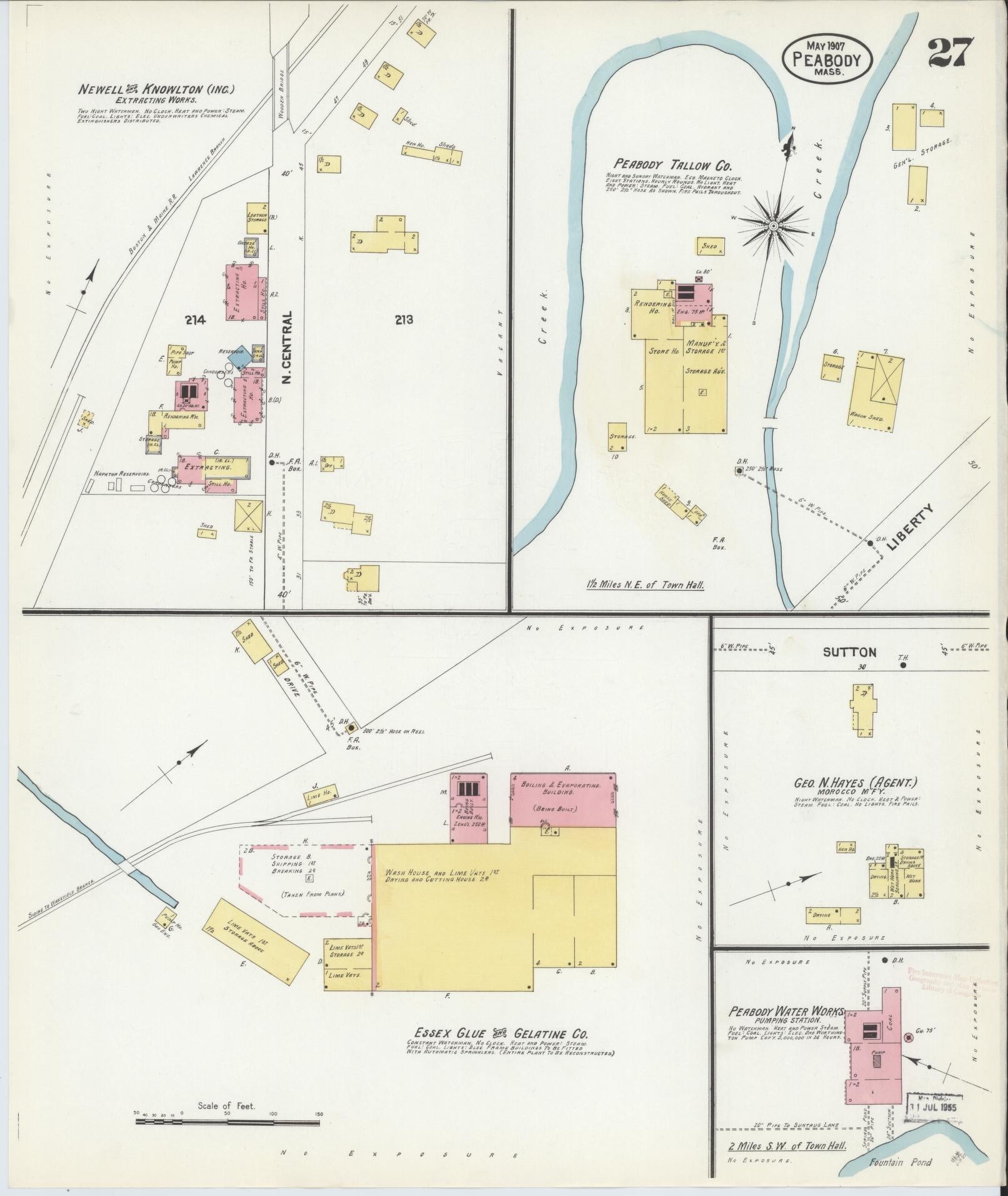 Sanborn Fire Insurance Map from Peabody, Essex County, Massachusetts (1907), Sheet #0027 - Historic Sanborn Fire Insurance Map Print, vintage old map wall art, antique decor, genealogy gift, Massachusetts Massachusetts map