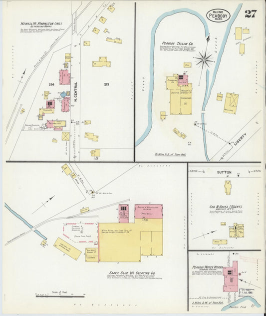 Sanborn Fire Insurance Map from Peabody, Essex County, Massachusetts (1907), Sheet #0027 - Historic Sanborn Fire Insurance Map Print, vintage old map wall art, antique decor, genealogy gift, Massachusetts Massachusetts map