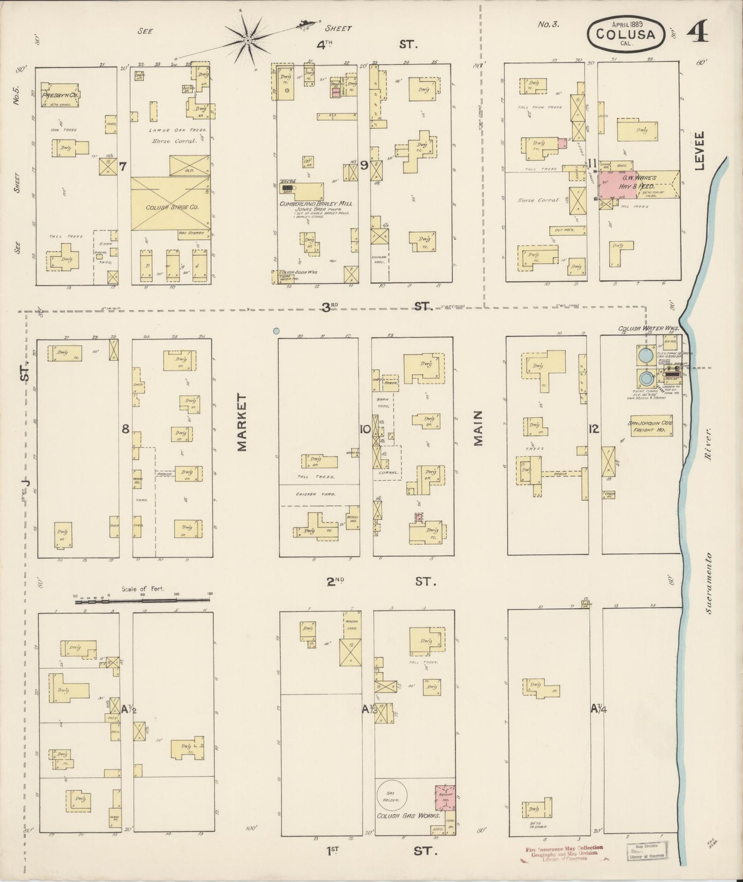 Sanborn Fire Insurance Map from Colusa, Colusa County, California (1889), Sheet #0004 - Complete Map Set gallery image, historic Sanborn map, vintage wall art, California California