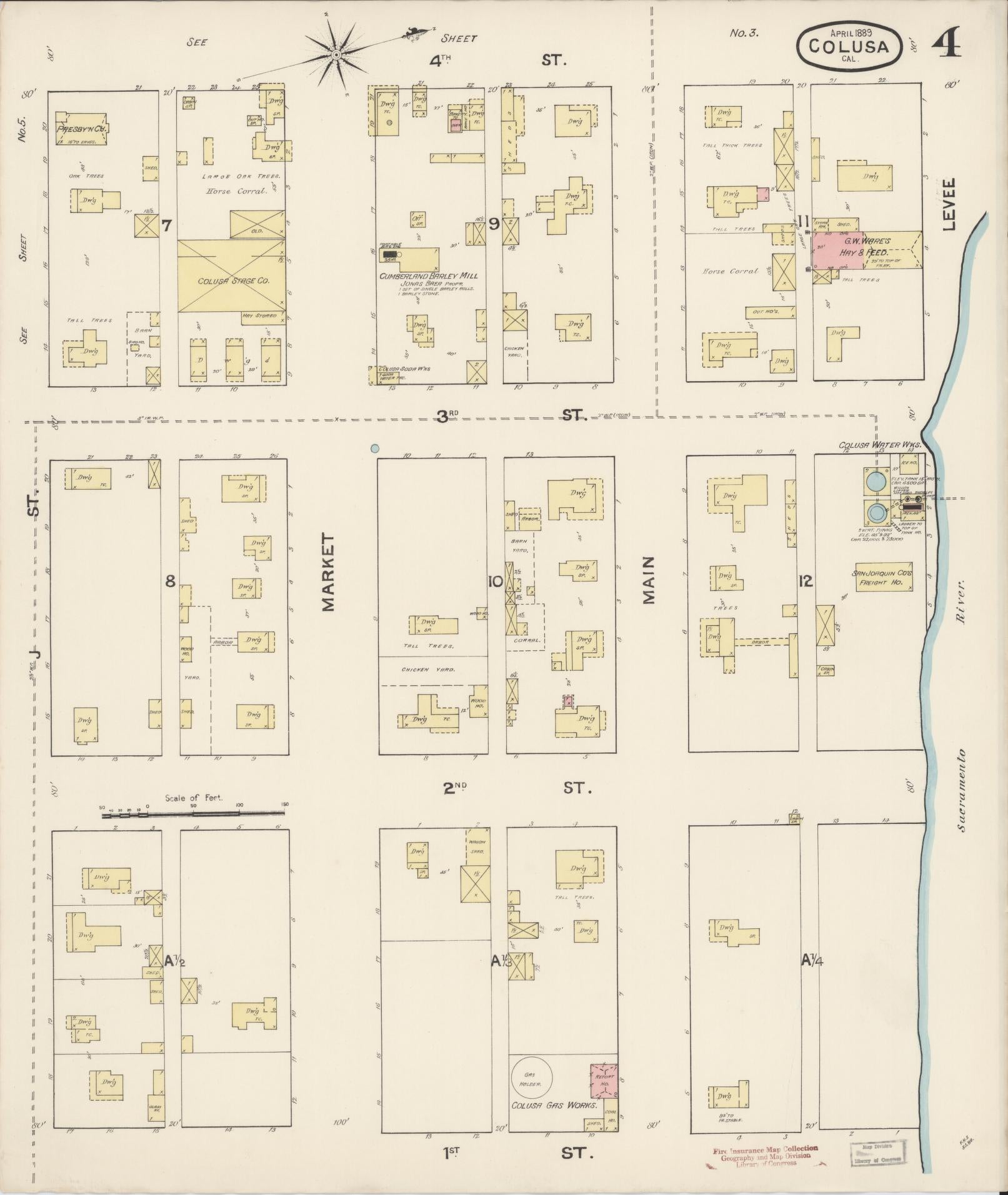 Sanborn Fire Insurance Map from Colusa, Colusa County, California (1889), Sheet #0004 - Complete Map Set gallery image, historic Sanborn map, vintage wall art, California California
