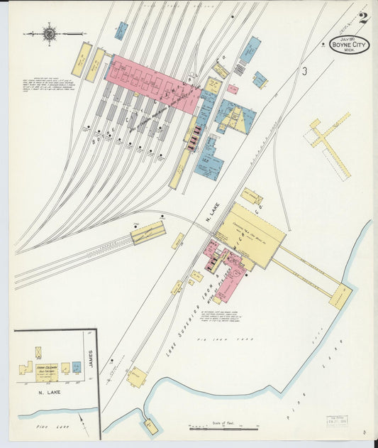 Sanborn Fire Insurance Map from Boyne City, Charlevoix County, Michigan (1911), Sheet #0002 - Historic Sanborn Fire Insurance Map Print, vintage old map wall art, antique decor, genealogy gift, Michigan Michigan map