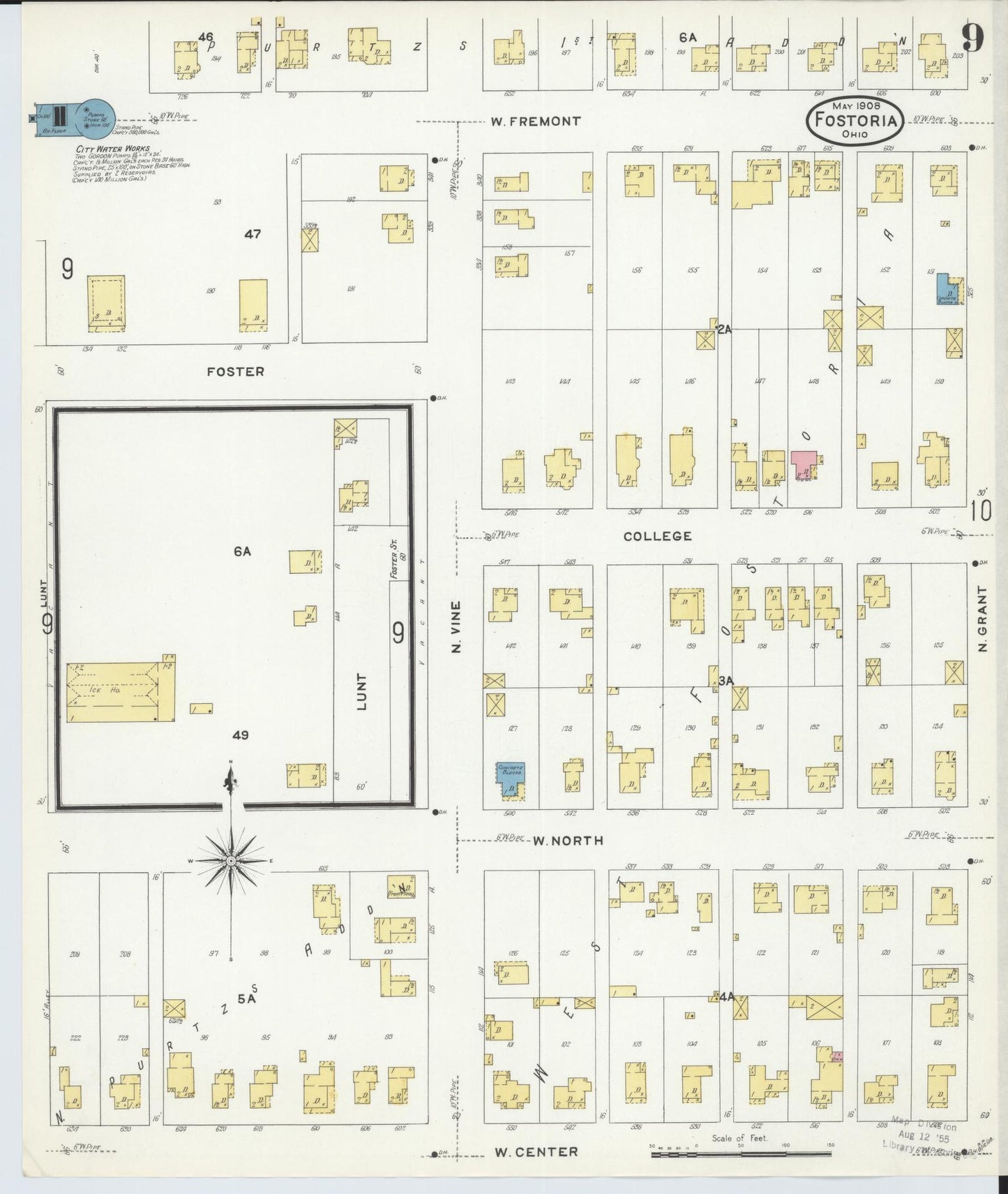Sanborn Fire Insurance Map from Fostoria, Seneca, Hancock, And Wood Counties, Ohio (1908), Sheet #0009 - Historic Sanborn Fire Insurance Map Print, vintage old map wall art, antique decor, genealogy gift, Ohio Ohio map